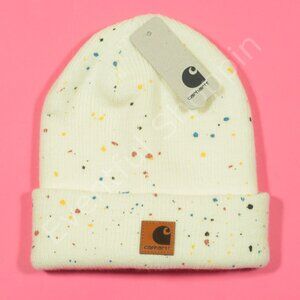 Carhartt WIP Beanie Adult Cream Paint Splatter Rib Knit Cotton New